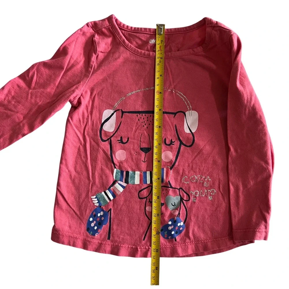 Gymboree Graphic Tee 2T Pink Excellent Long Sleeve Winter Dog Glitter Cozy Pup